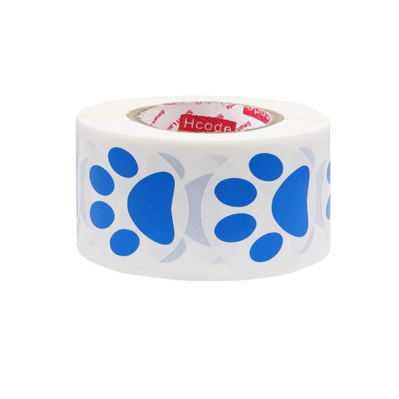Hcode 1.5" Round Blue Bear Paw Print Stickers Dog Puppy Paw Stickers 500 Pieces per Roll (1 roll, Blue) - Image 2